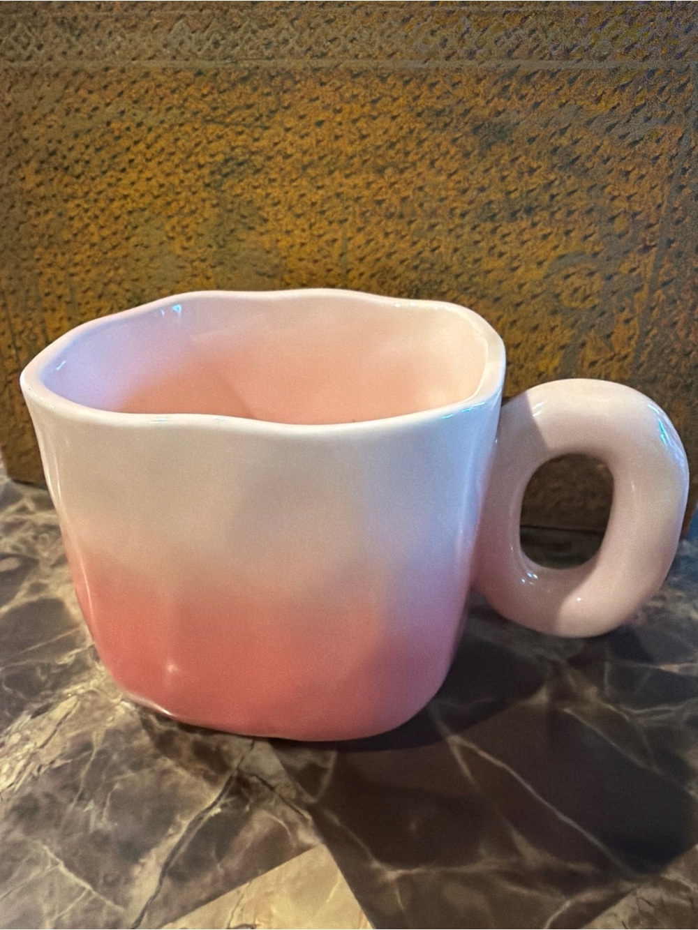 Aesthetic Pink Ombre Wavy Ceramic Mug with chunky handle